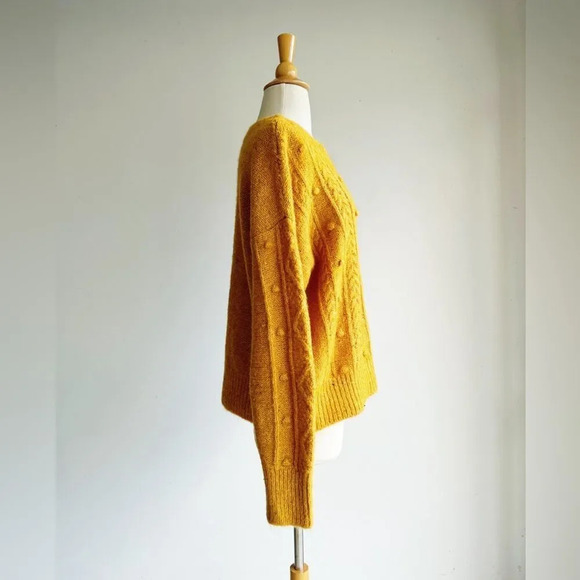 OLD NAVY Mustard Yellow Speckled Cable-Knit Popcorn Sweater M - Picture 6 of 8